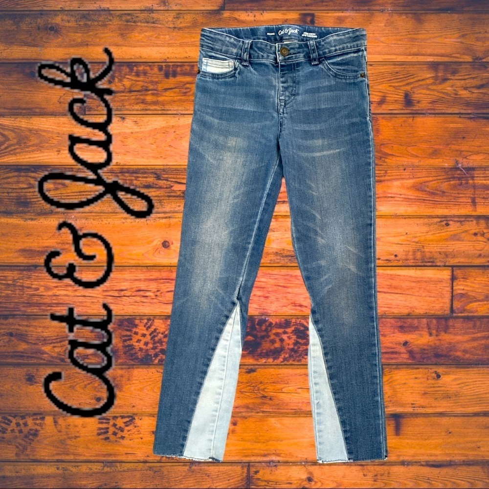Cat & Jack Girls' Blue Wash Denim Jeans with Light Wash‎ Inset Panels Girls 12